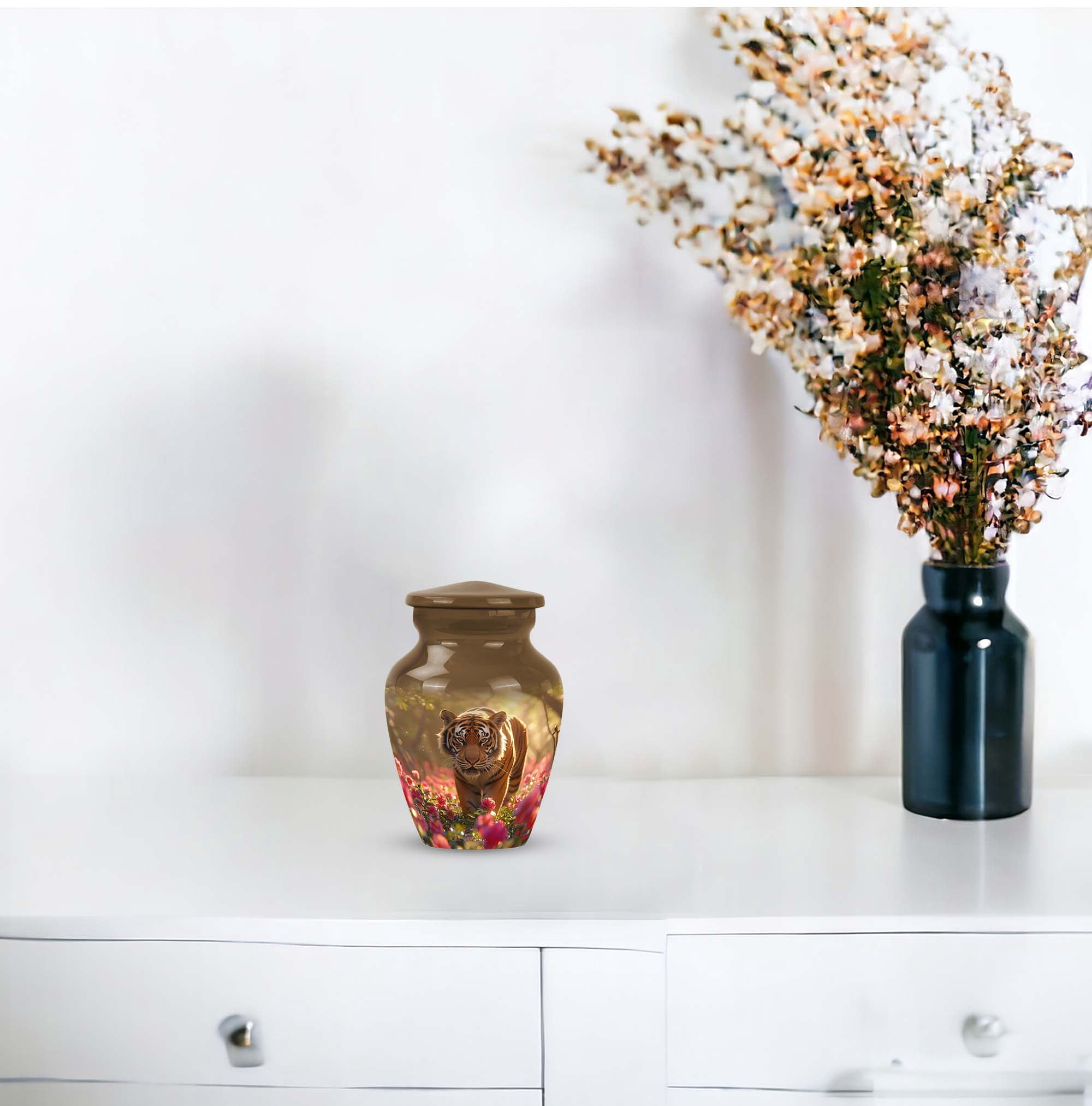 Tiger's Floral Domain - Little Urns - Small Cremation Urns - Urns For Adult Female - Cremation Urns For Human Ashes - Urns For Ashes Adult Male (Size-3inch,1pcs)