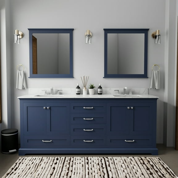 Lexora Home Dukes 80" Double Vanity with Mirrors in Navy Blue