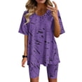 thumbnail image 1 of Ensembles d'Été pour Femmes 2023 Mode Féminine Blouse à Col Rond Manches Courtes Hauts Shorts Ensemble Décontracté Ensembles Deux Pièces pour Femmes en Liquidation, 1 of 6
