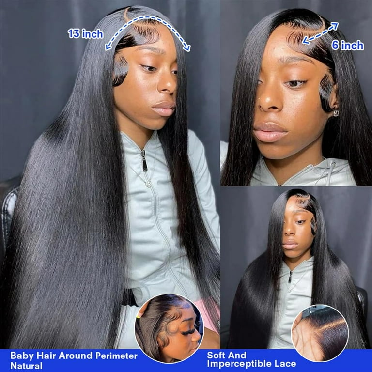 13x6 Lace Front Wigs Human Hair Pre Plucked 180 Density Straight HD Transparent Glueless Wigs Human Hair 13x6 Straight Lace Frontal Wigs Human Hair Wigs for Women With Baby Hair Walmart