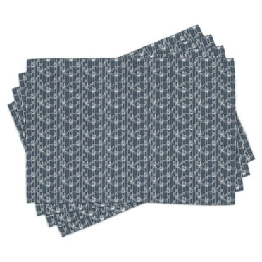Ambesonne Floral Place Mats Set of 4, Japanese Striped Graphic, Standard Size, Charcoal Grey Dark Blue