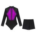 thumbnail image 3 of YONGHS Womens 2 Piece Sparkling Rhinestones Gymnastics Unitard Biketard Leotard with Shorts Set Purple XL, 3 of 7