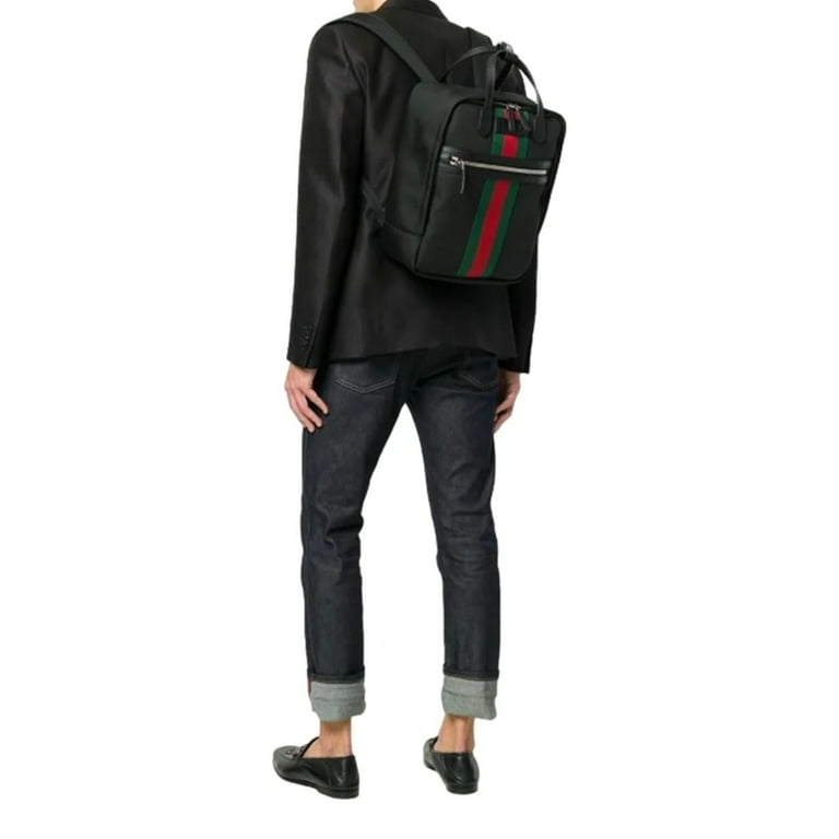 Gucci backpack black with stripe sales