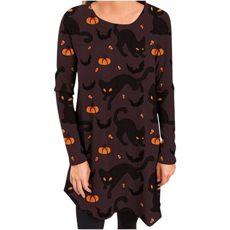 

Aueoeo High Waisted Skirt Fashion Women Autumn Round-Neck Plaid Printing Loose Comfy Long Sleeve Button Dress