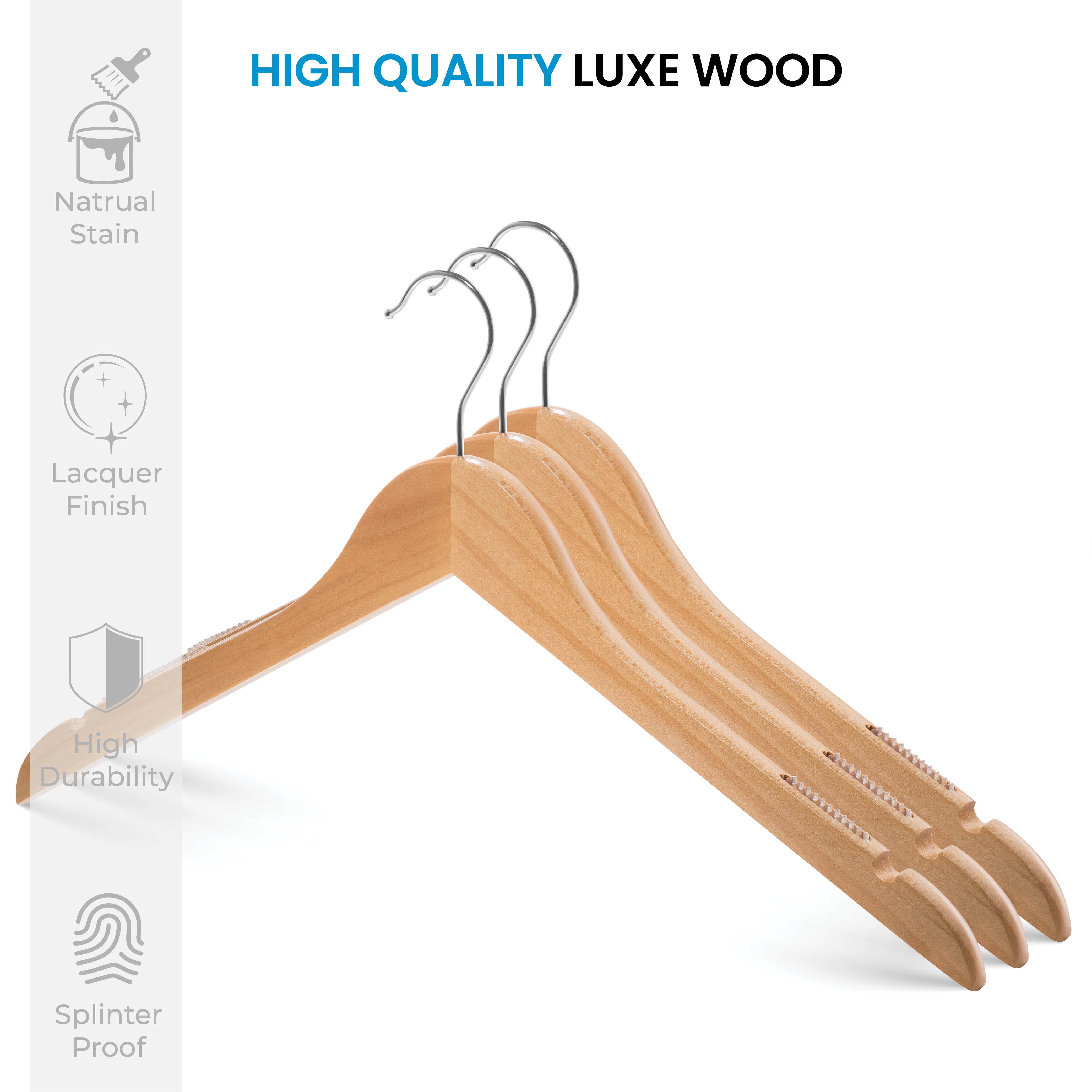 Home-It Natural Wood Clothing Hangers, 20 Pack