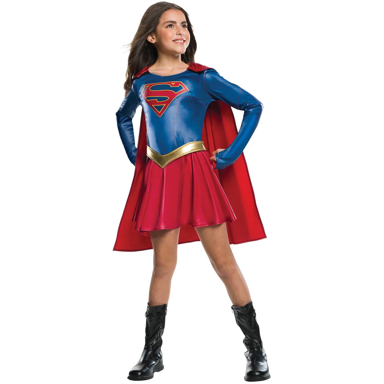 Ladies Super Girl Woman Hero Costume Superhero Supergirl SuperWoman Fancy Dress 