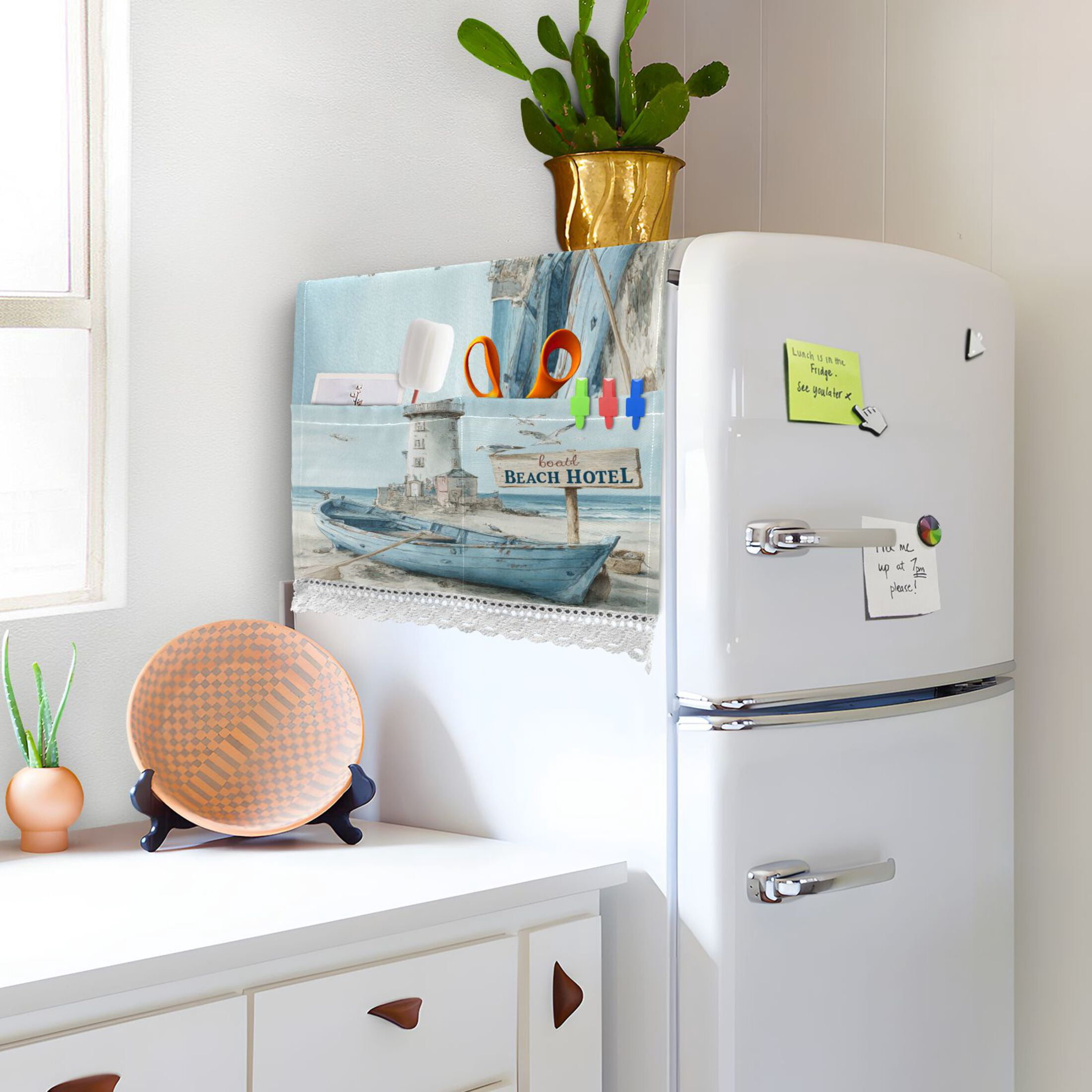 Wobogo Coastal Theme Washing Machine Cover Dustproof Washer Dryer Cover Waterproof Laundry Room Decorative Protector