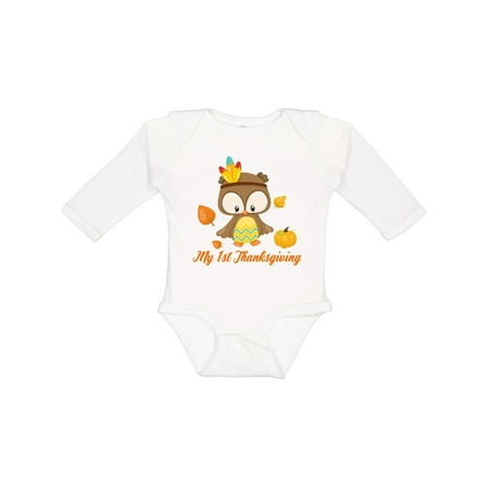 

Inktastic My First Thanksgiving Owl Gift Baby Boy or Baby Girl Long Sleeve Bodysuit