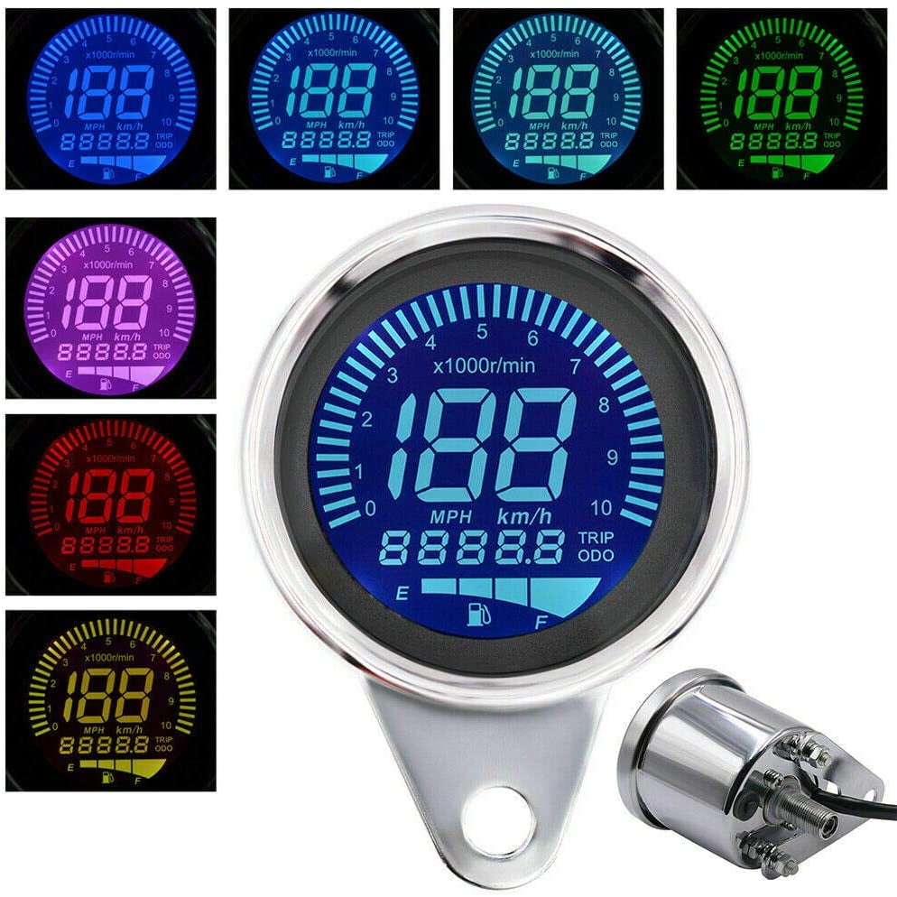 Motorcycle Digital LCD Speedometer 12v Dc Metal Chrome Shell Motorbike Kmh Tachometer Speed Gauge 