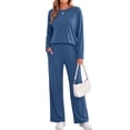 thumbnail image 5 of MOSHU 2 Piece Lounge Sets for Women Side Slit Pajamas Sets Loose Long Sleeve Tops and Wide Leg Pants Casual Outfits, 5 of 12
