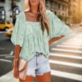 thumbnail image 4 of Camisa fluida para mujer Camiseta informal con cuello cuadrado que combina con todo Textura floral (Verde XL) FLhrweasw Para estrenar, 4 of 8