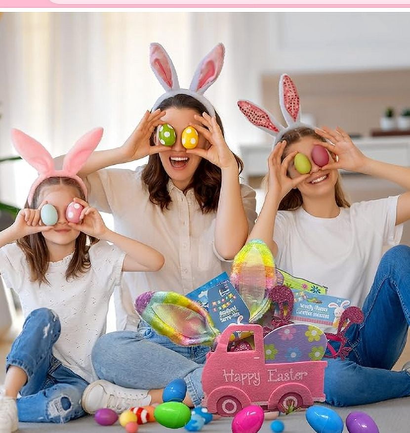 Happy Easter Pink DIY Gift Basket Stocking Stuffer Decoration Party Favor Surprise Basket Prize Gathering Carnival Classroom Rewards Filler Fun Party Supplies Assorted Gifts Set of 1