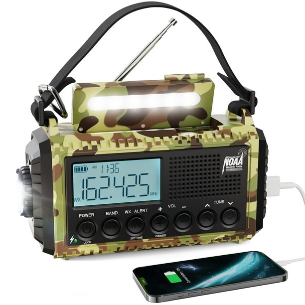 Radio meteorológica Raynic Solar con manivela de emergencia, 5 modos