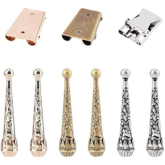 3 Sets Bolo Tie Findings Bolo Tie Tips Replacement End Caps Kit Bolo Tie Buckle Accessories with 6 Pcs Alloy Cord End and 3 Pcs Iron Bolo Tie Slide Clasps for Bolo Tie Making