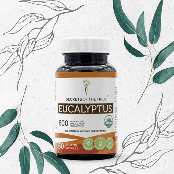 Secrets Of The Tribe Eucalyptus Organic Capsules Dietary Supplement, Natural Herbal Capsules for Respiratory Support, Certified Organic Eucalyptus (Eucalyptus Globulus) Dried Leaf, 60 Capsules