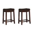 thumbnail image 1 of Linon Claridge Ensemble de Deux Tabourets de Comptoir en Bois avec Sièges en Similicuir Brun, 1 of 14