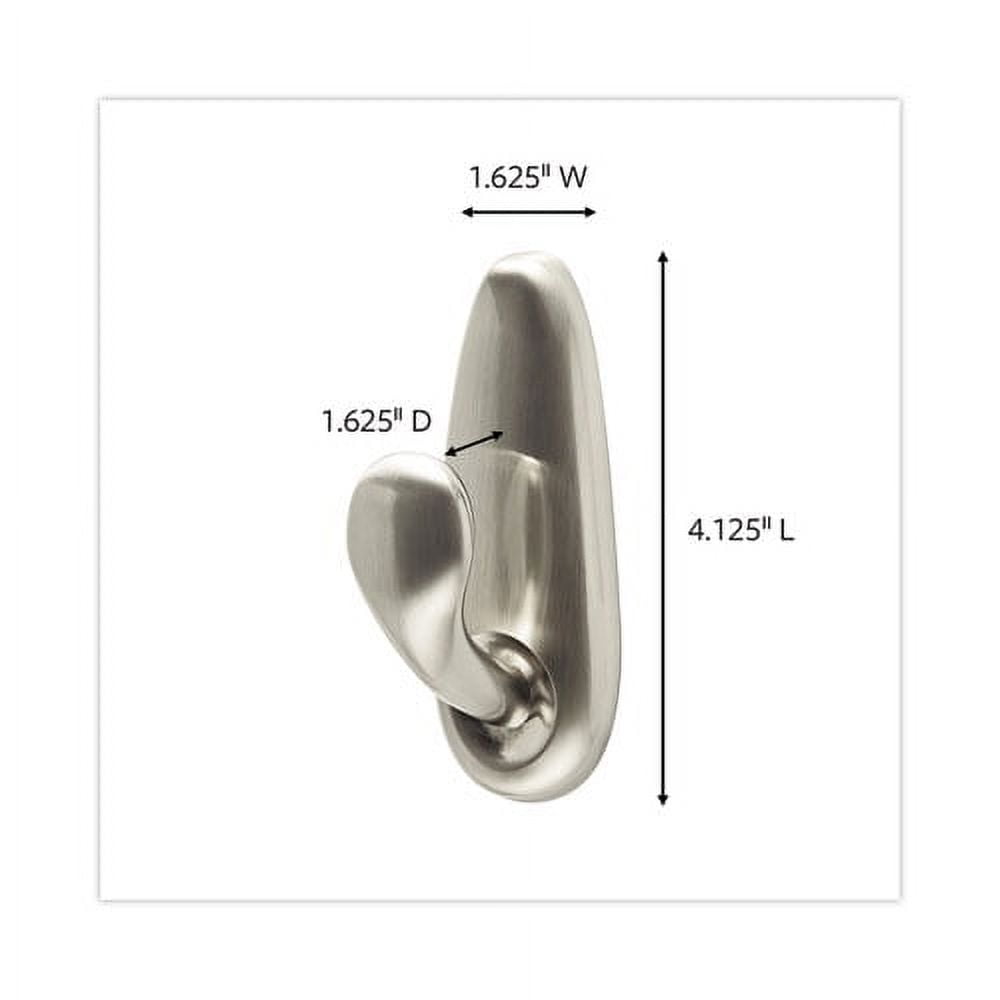 Adhesive Mount Metal Hook, Large, Brushed Nickel Finish, 1 Hook And 2 Strips/pack | Bundle of 2 Packs