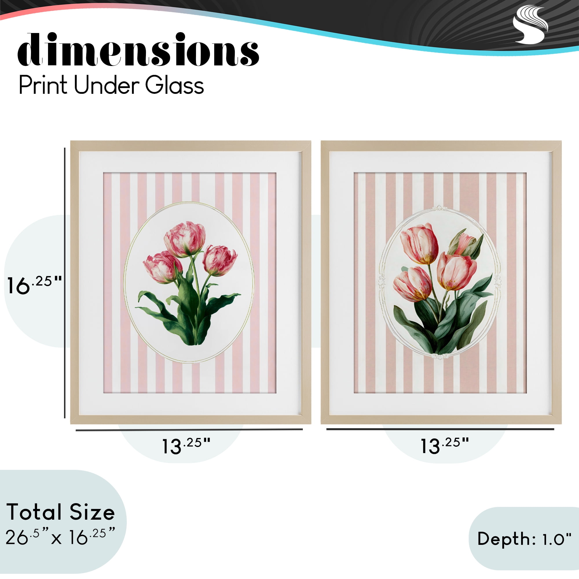 Stupell Industries Blush Tulips on Stripes 2 Piece Birch Framed Print Under Glass Set, design by Ink Drop Loft