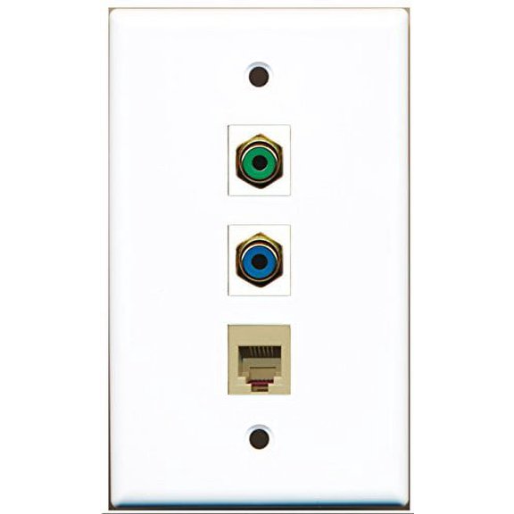 RiteAV - 1 Port RCA Green and 1 Port RCA Blue and 1 Port Phone RJ11 RJ12 Beige Wall Plate