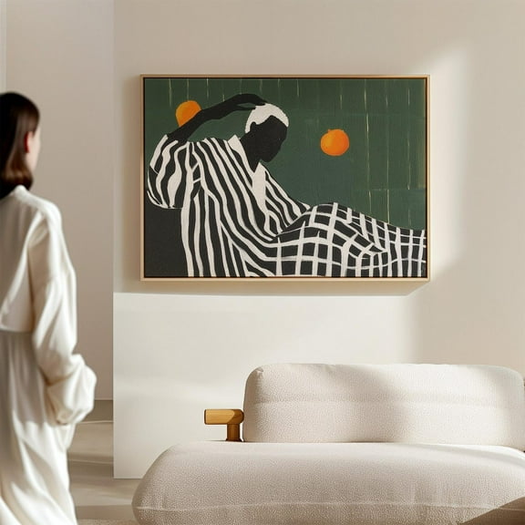 Bold Abstract Portrait, Black And White Stripes Art, Orange Accent Modern Wall Print, Minimalist Artwork, Contemporary Wall Art, Modern Wall Decor, 8x12 UNFRAMED