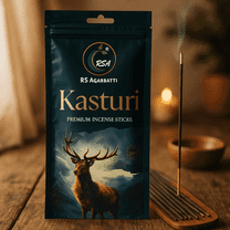 Hashcart Agarbatti Deer Musk Kasturi Incense Sticks, 110g Pack with 65-70 Sticks, Natural Musky Fragrance, 45-50 Mins Burn Time with 1 Assorted Color Incense Stick Holder