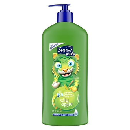 Suave Kids Silly Apple 3-in-1 Shampoo Conditioner & Body Wash, 18 fl oz