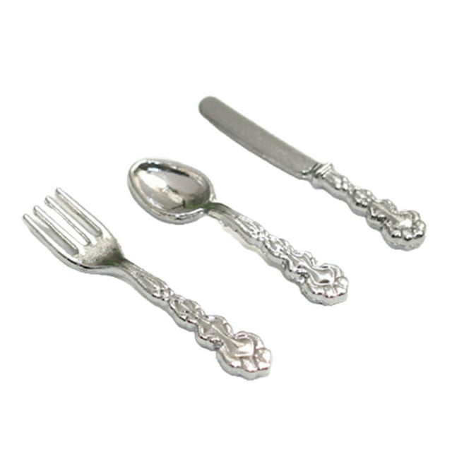 Wweixi 3 Pieces Tableware Model Mini Lovely Size 1/12 Kitchen Spoon Early Educational Imitation Cutlery Children Baby Kids Using Silver