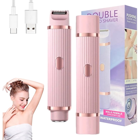 DIFELOP 2-in-1 Bikini Trimmer for Women, Dual Head Electric Razors Shaver | Painless Bikini, Body & Facial Hair Remover for Wet/Dry Use, Pink