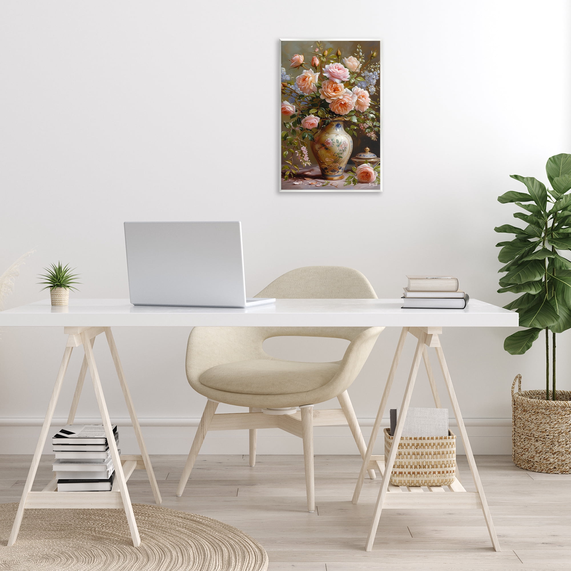 Stupell Industries Roses in Traditional Vase Botanical & Floral Painting Unframed Art Print Wall Art, 13 x 19