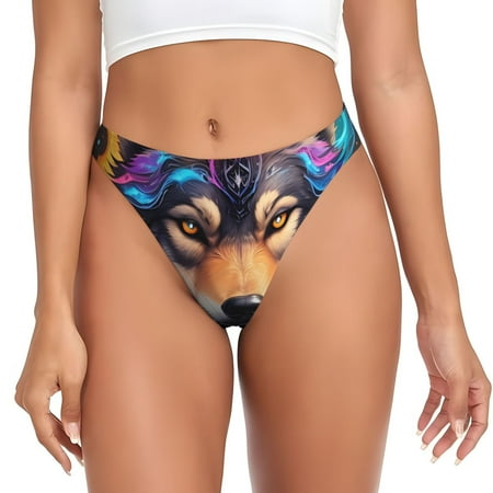 Sigee Colorful Wolf Head for Women s G-String Panty  Low Rise  Soft Lace Perfect for Everyday Wear or Special Occasions-XX-Large