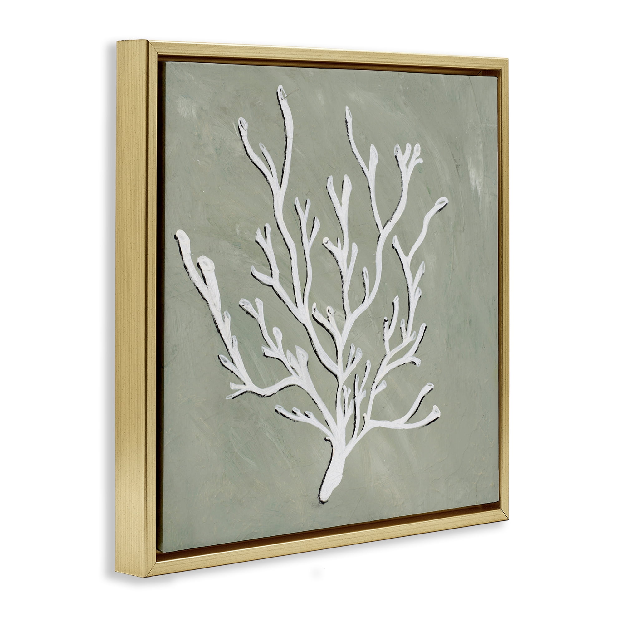 Stupell Industries White Coral Sprig Coastal Painting Gold Floater Framed Canvas Art Print Wall Art, 25 x 25