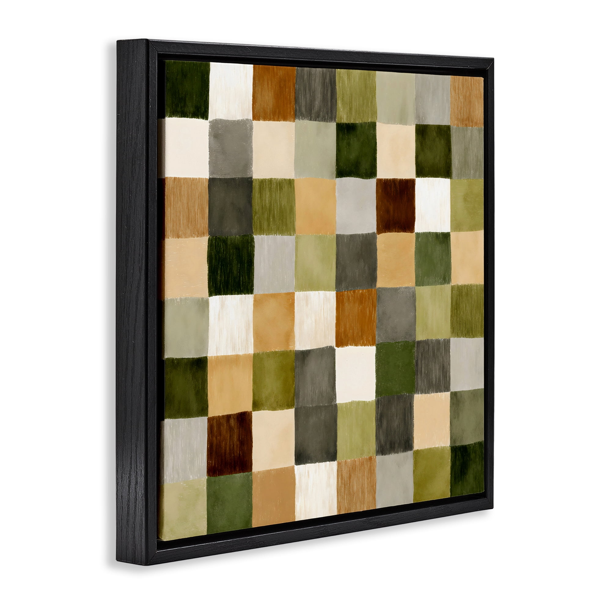 Stupell Industries Checkered Earth Tones Black Framed Floater Canvas Wall Art, design by Petal Prints Design