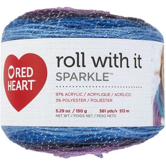 Red Heart® Roll With It Sparkle™ Yarn, Acrylic #4 Medium, 5.3oz/150g, 561 Yards