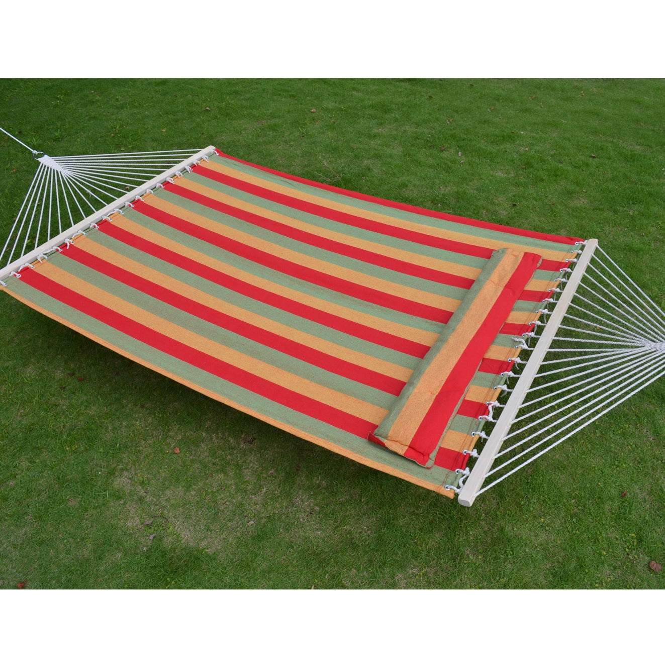 SUNRISEUMBRELLA Quilted Hammock with Pillow Heavy Duty Double Hammock with Spreader Bar, Quilted Fabric Hammocks Outside Hammock for Outdoor Garden Balcony, 330 Pound Capacity