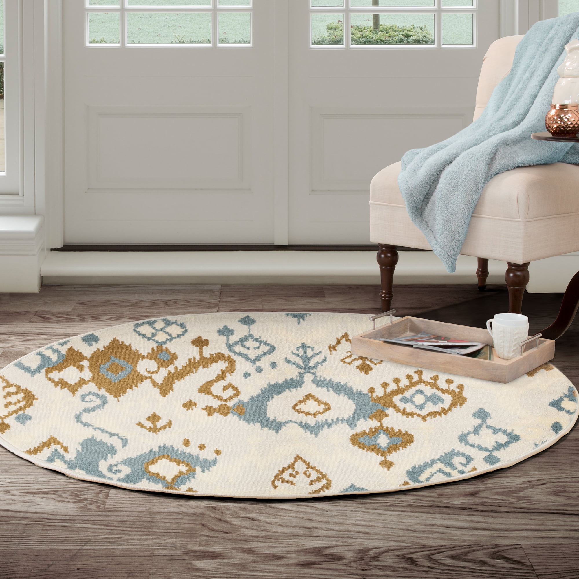 Round Area Rug, 5 Foot Stain Resistant Circle Rug With Various Designs