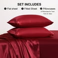 thumbnail image 5 of Lorviah 4 Piece Satin Sheet Set Queen Size - Silky Soft Cooling Bedding - Includes Deep Pocket Fitted Sheet, Flat Sheet & Pillowcase - Wine Red, 5 of 7