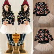 2pcs Princess Kids Cute Girls Floral Sweater Birthday Long Sleeve Tops+TUTU Skirt Dress Party Clothes Sets Outfits