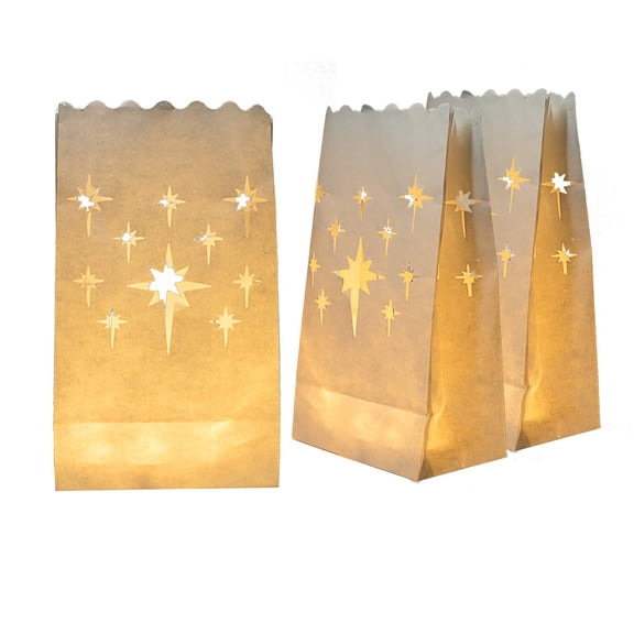 10 Pcs White Luminary Bags, Upgraded Moisture-Proof Candle Bags, Stars Design Luminaries for Wedding, Party, Halloween, Thanksgiving, Christmas