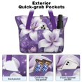 thumbnail image 2 of Tote Bag for Women - Purple Butterflies and Lilies Shoulder Bag - Large Utility Work Duffle Bag with Zipper Handbag for Travel, Work, Sprots, 2 of 5