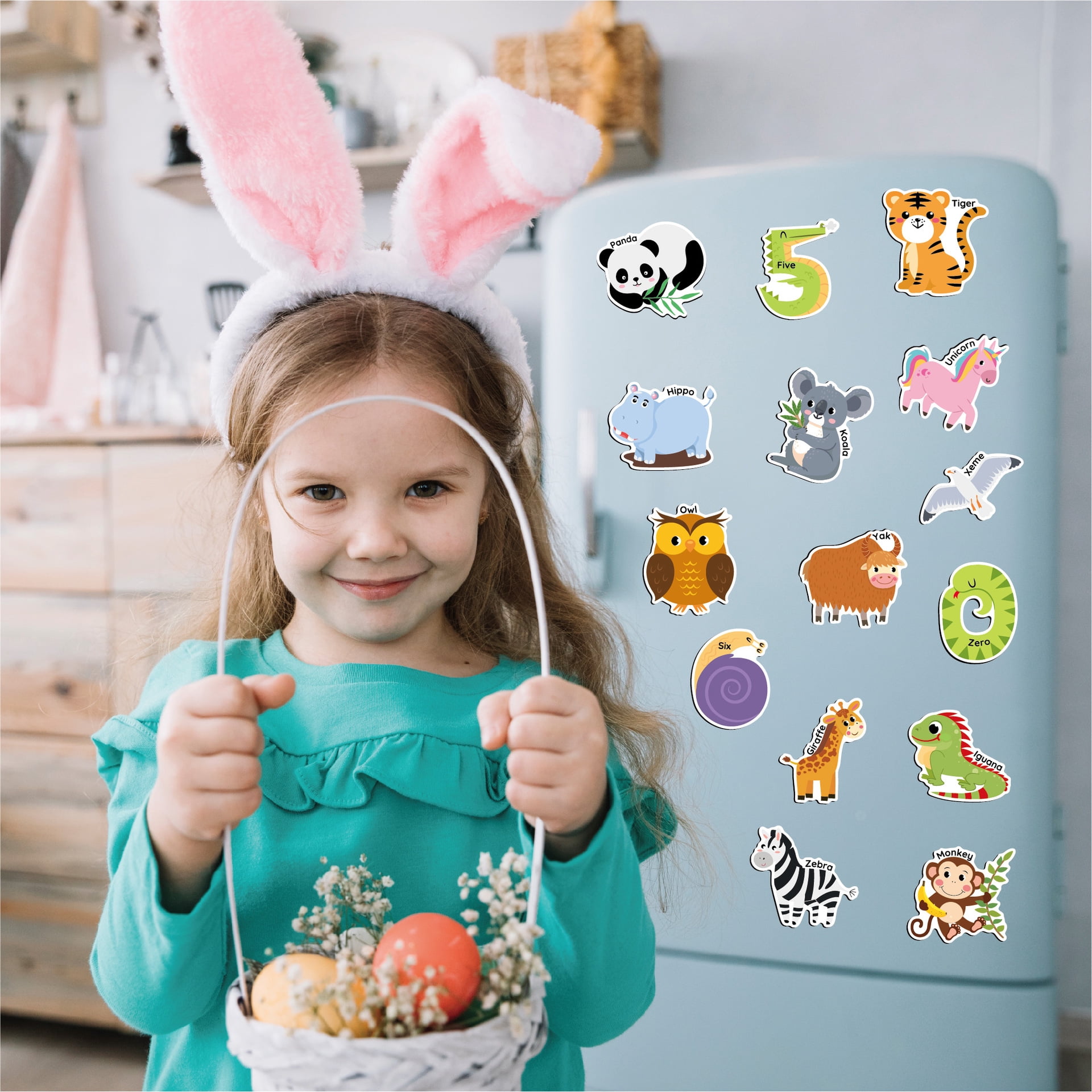 Wooden Fridge Magnets for Toddlers – 38Pcs Cute A-Z Animals & Numbers, Large Refrigerator Animals Magnets Set for Kids, Preschool Learning Full Back Magnetic Refrigerator Magnets for Ages 2+