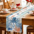 thumbnail image 5 of Coastal Octopus Table Runner 70 Inches, Nautical Coral Leaf Turquoise Wood Grain Bed Runner Dresser Scarves Tabletop for Indoor Outdoor Parties/Ceremony/Banquet, 13" x 70", 5 of 9