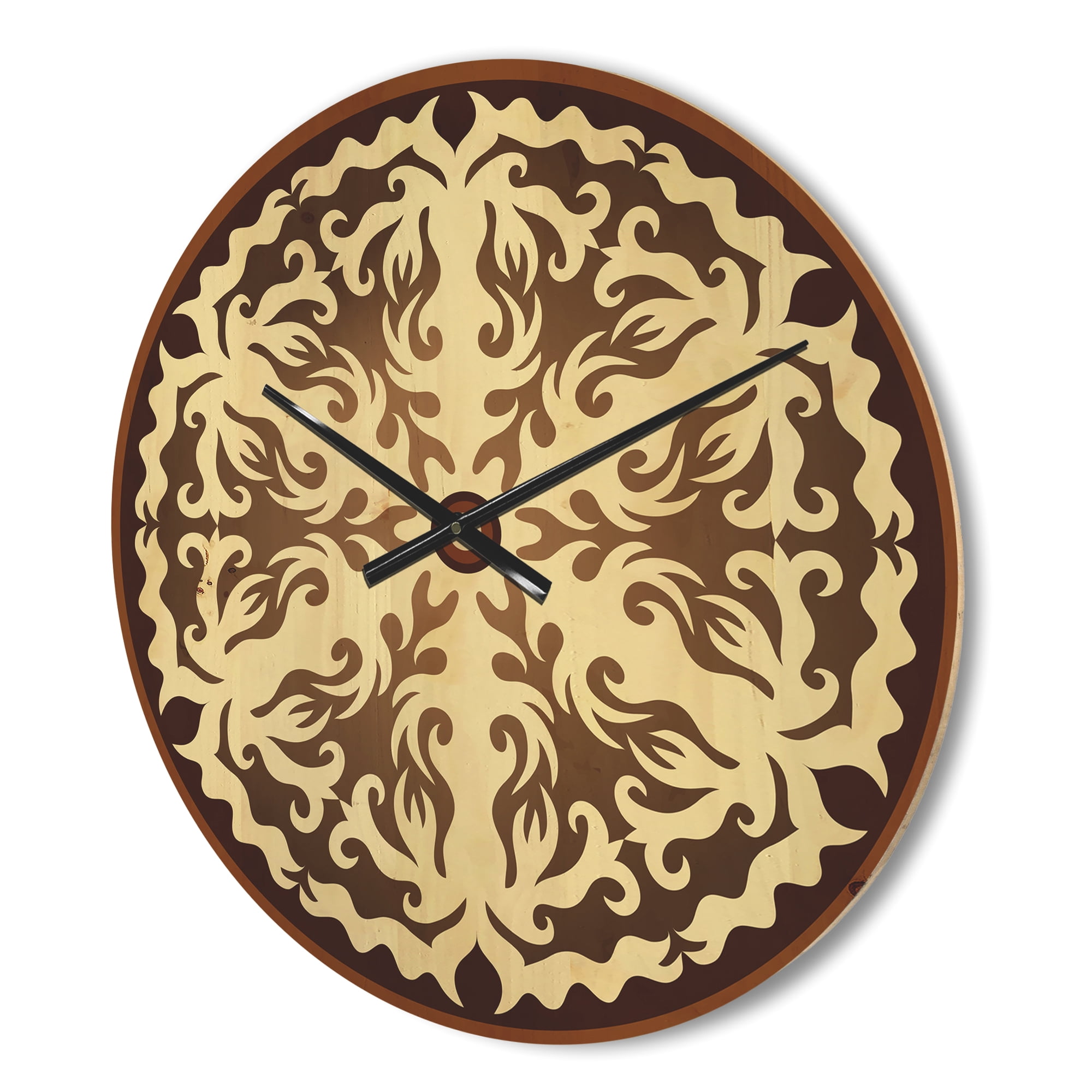 Designart 'Abstract Orienta Chocolate Mandala' Modern Wood Wall Clock