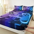 thumbnail image 4 of Feelyou Futuristic Game Controller Twin Sheet Sets for Kids, Purple Blue Honeycomb Twin Fitted Sheet, Gaming Gamer Gamepad Flat Sheet, Luxury Bedroom Decor, 3-Piece, 4 of 8