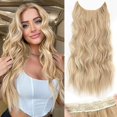 thumbnail image 1 of Extensiones de Cabello de Alambre Invisible con Alambre Transparente Tamaño Ajustable 4 Clips Seguros Peluquín Largo Ondulado Secreto (16 Pulgadas, Marrón Claro con Mechas Rubias), 1 of 7