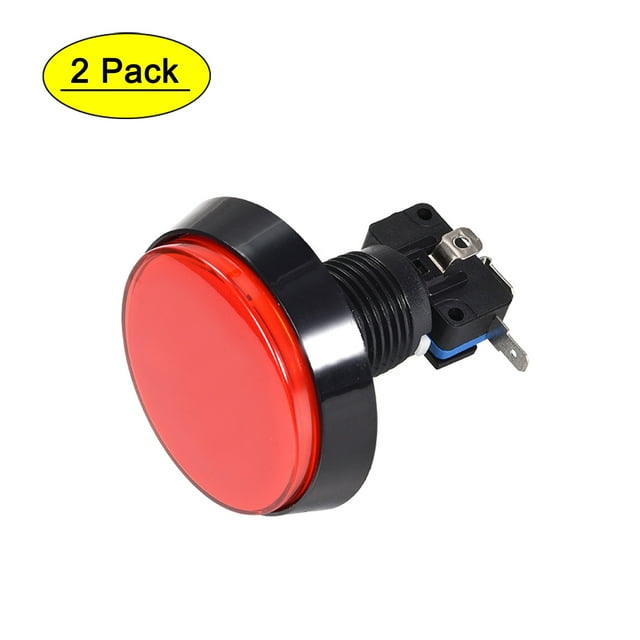 Botón de empuje para juegos de 60mm redondo, interruptor iluminado LED de 12V con microswitch para arcade, rojo, 2 piezas