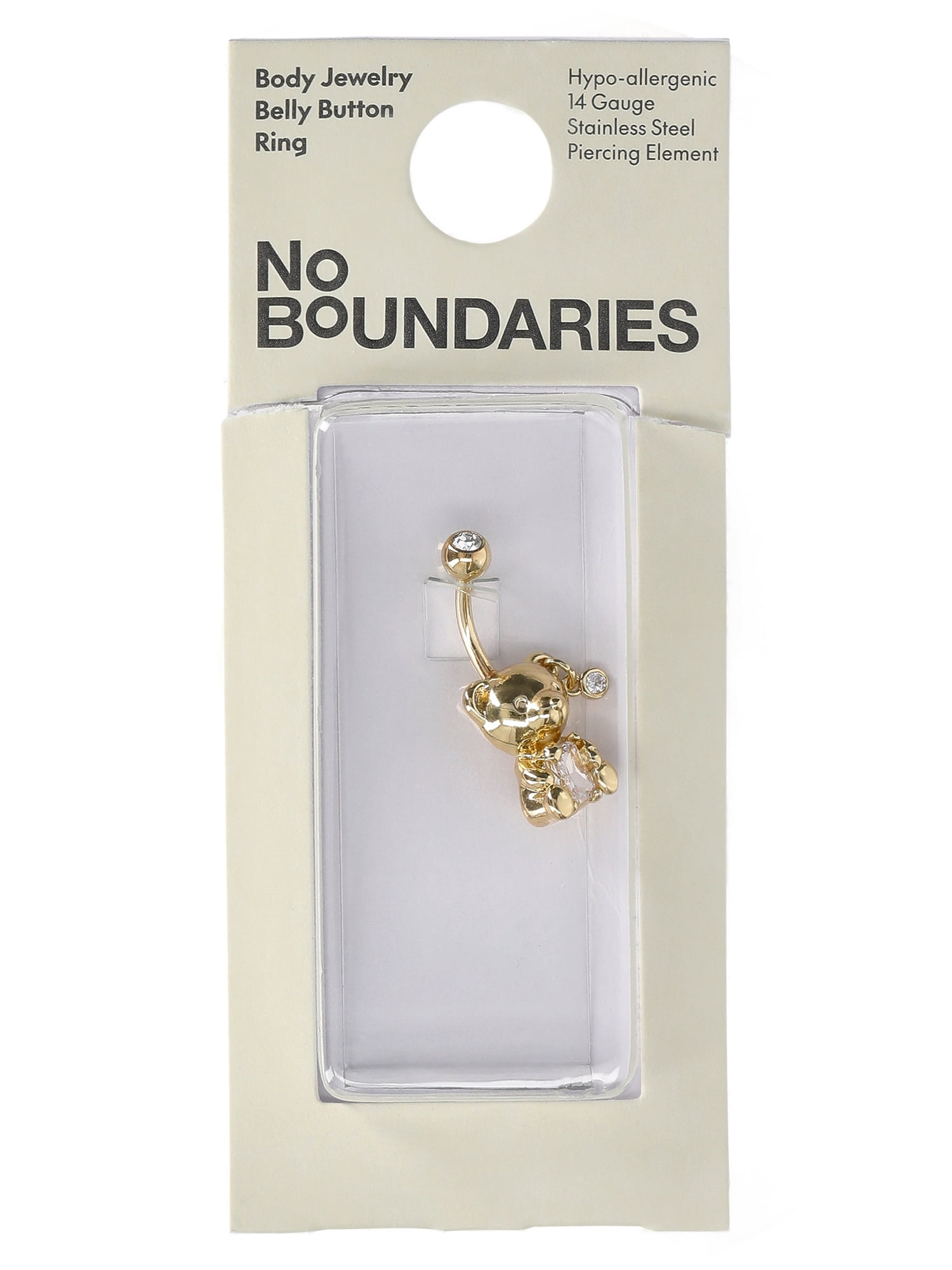 No Boundaries Women's Gold Tone Stainless Steel Teddy Bear Belly Ring - Fashion Navel Jewelry