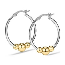 LeCalla 14K Gold-Plated 925 Sterling Silver Light-Weight Round Two-Tone Earring Hoops Jewelry Bead Ball Hoop Earrings for Women 28MM