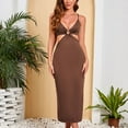 thumbnail image 3 of SWSMCLT Women's Evening Gown Bodycon Bridesmaid Ruched Summer V Neck Dresses Cut Out Dress Party Halter Backless Sexy Cocktail Sundress Brown Medium, 3 of 4