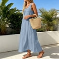thumbnail image 6 of ClodeEU Women's V Neck Wide Strap Sleeveless Linen Maxi Dress, Casual Loose Summer Dress Light Blue,Women's Plus M, 6 of 7