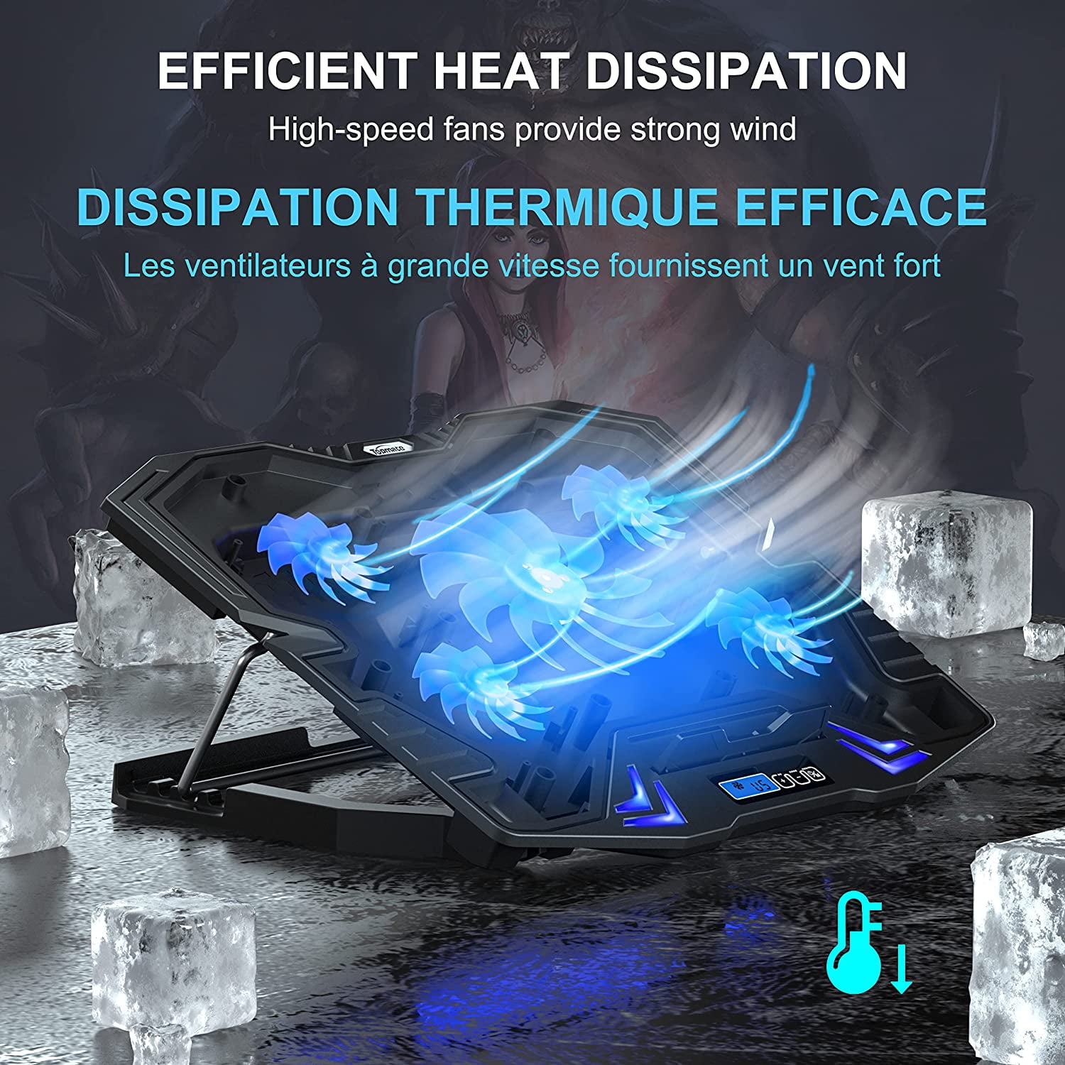 C5 12-15.6 inch Gaming Laptop Cooler Cooling Pad | 5 Quiet Fans and LCD Screen 2500RPM Strong Wind Designed for Gamers Office